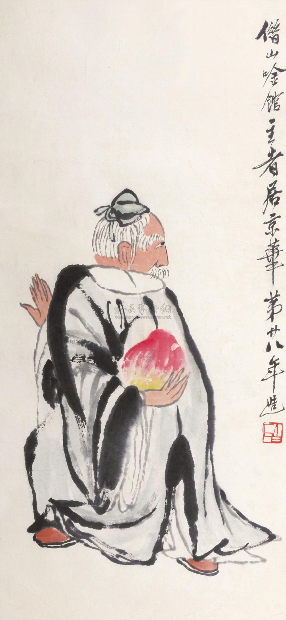 6046 老翁藏桃 镜心 纸本