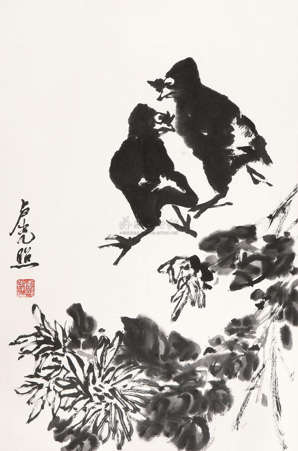 0209八哥镜心水墨纸本