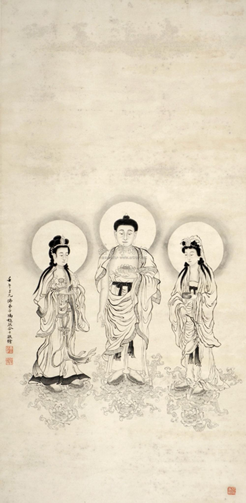 0469 西方三圣 立轴 水墨纸本