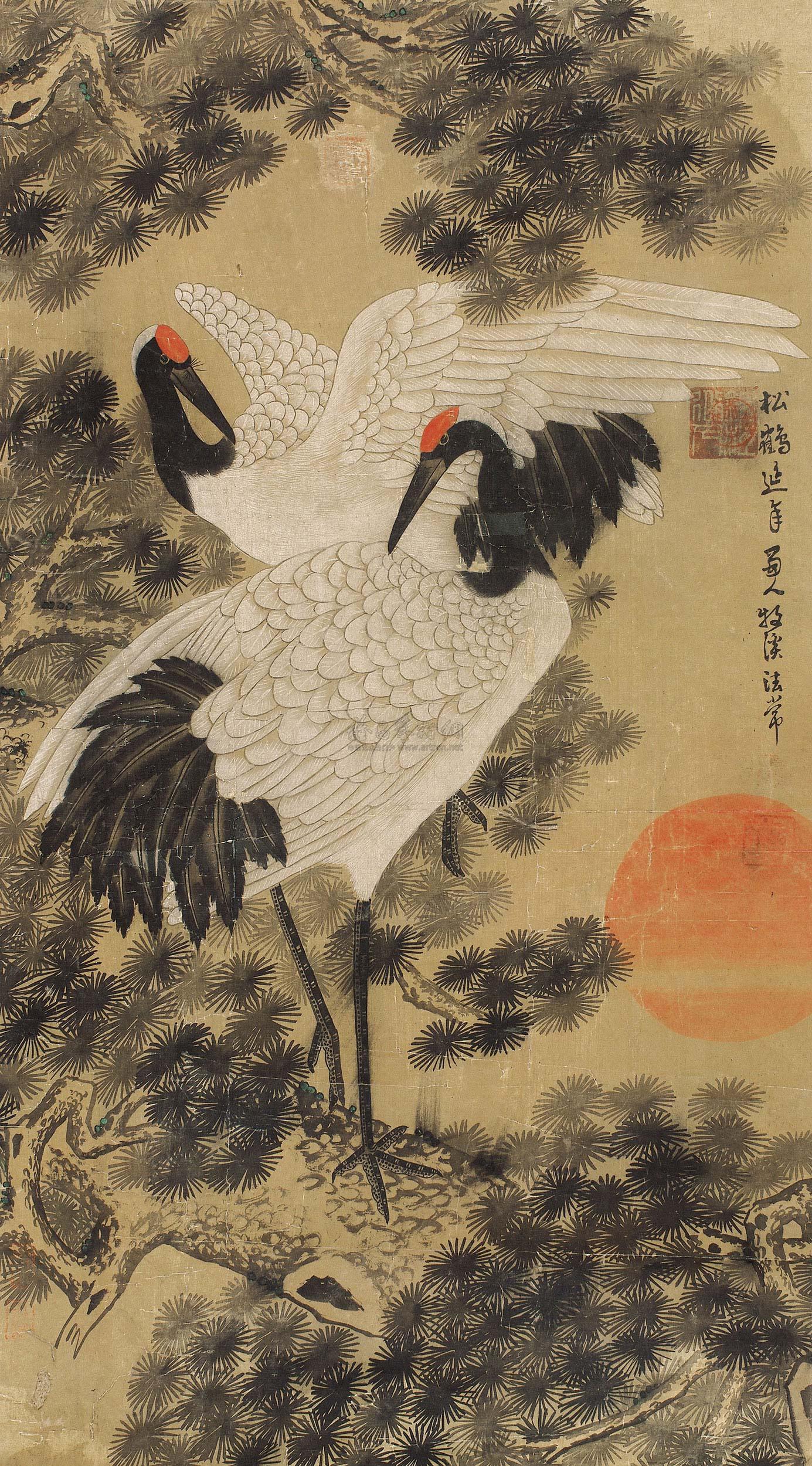 3193 松鹤图 立轴 设色绢本