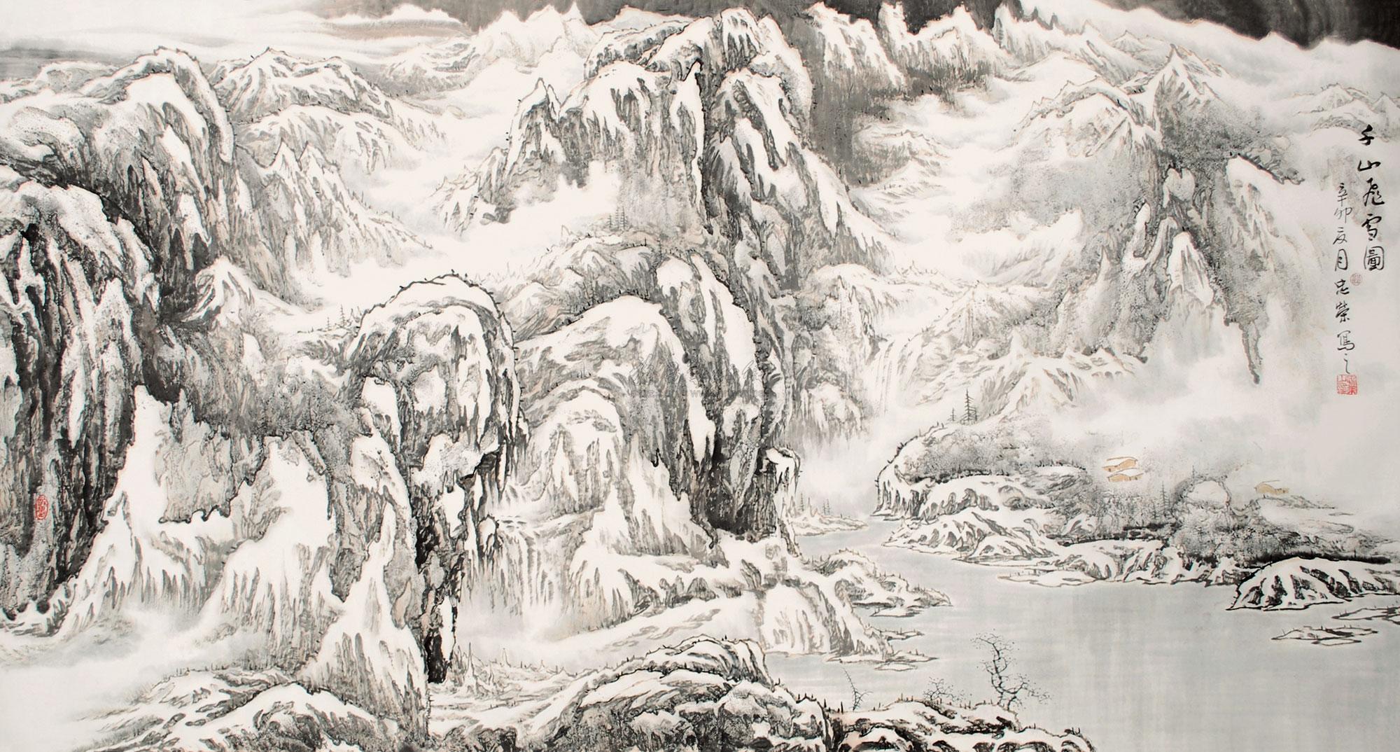 【2011年作 千山飞雪图 镜片 设色纸本】拍卖品_图片_价格_鉴赏_绘画_