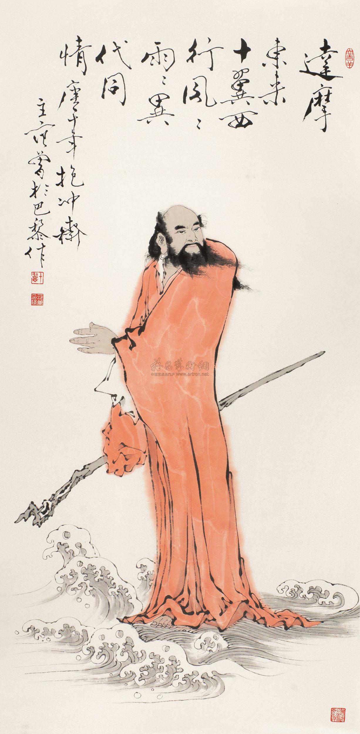 0047 达摩 镜片 设色纸本