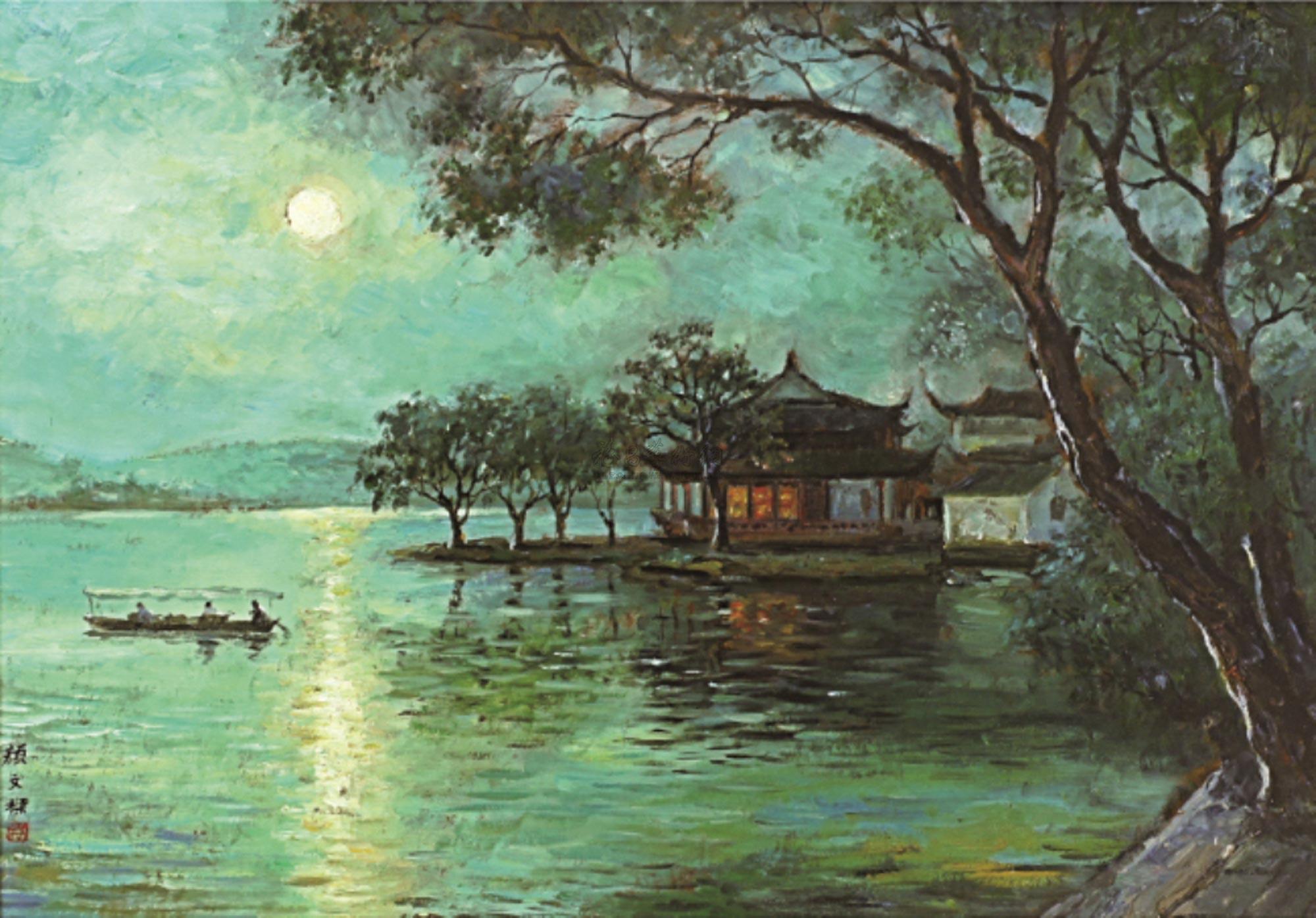 1342 平湖秋月(油画) 油画 框