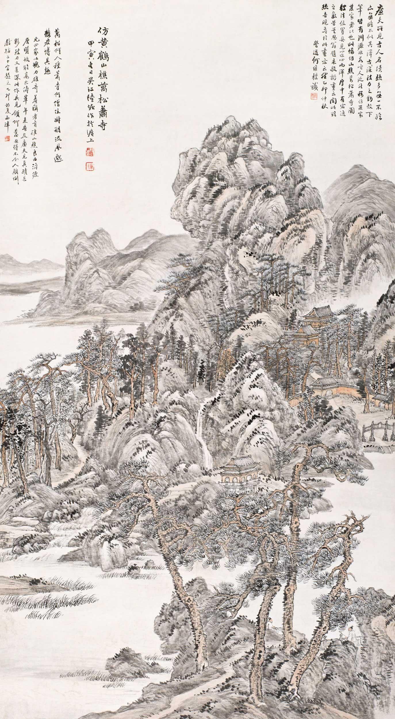 0100 1914年作 万松萧寺 立轴 设色纸本