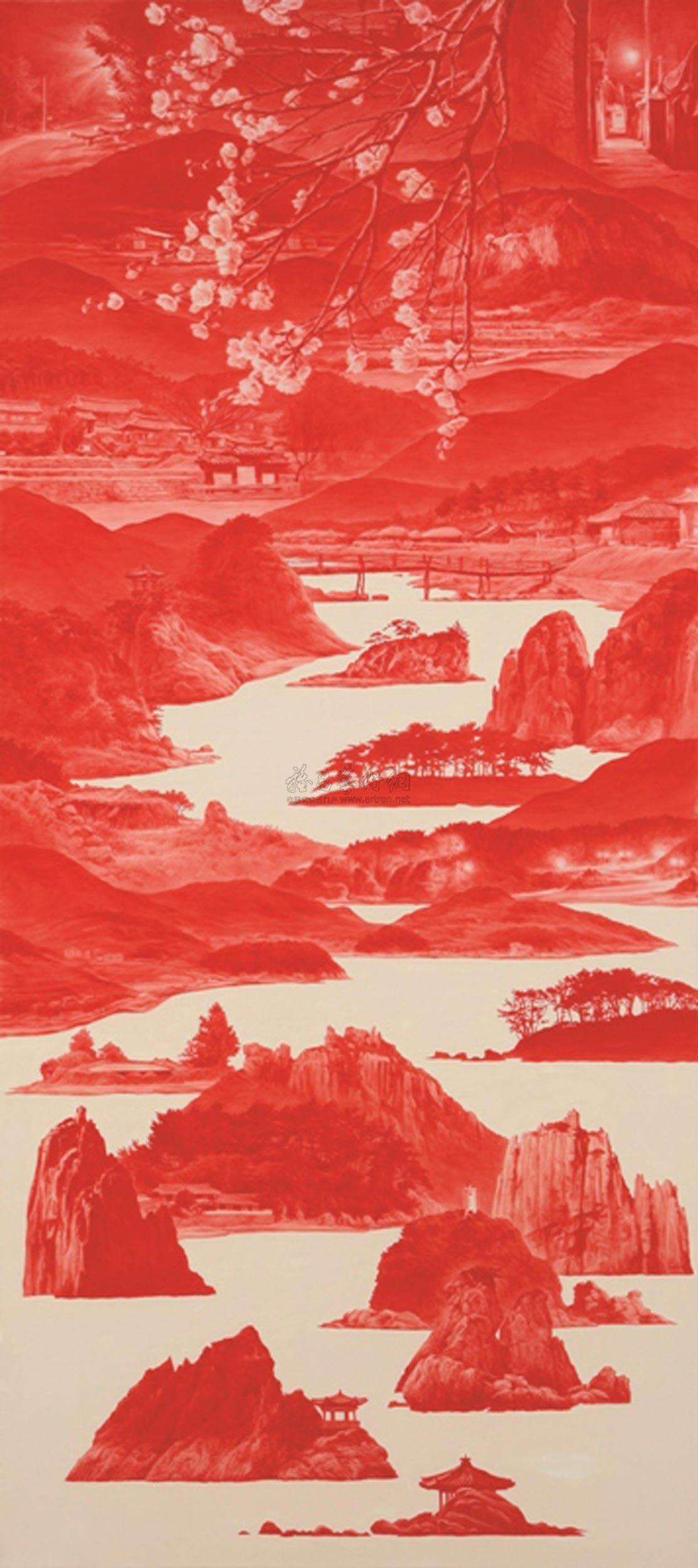 0043 2009年作 红色山水 布面油画