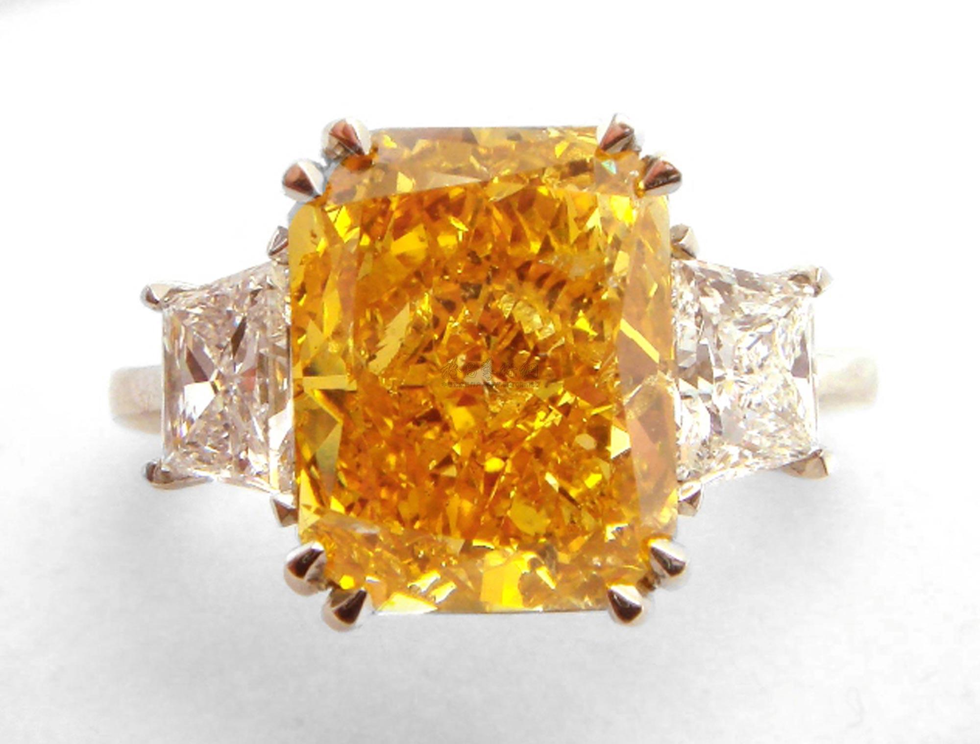 0328 fancy vivid orange yellow diamond ring 艳彩橙带黄钻石戒指