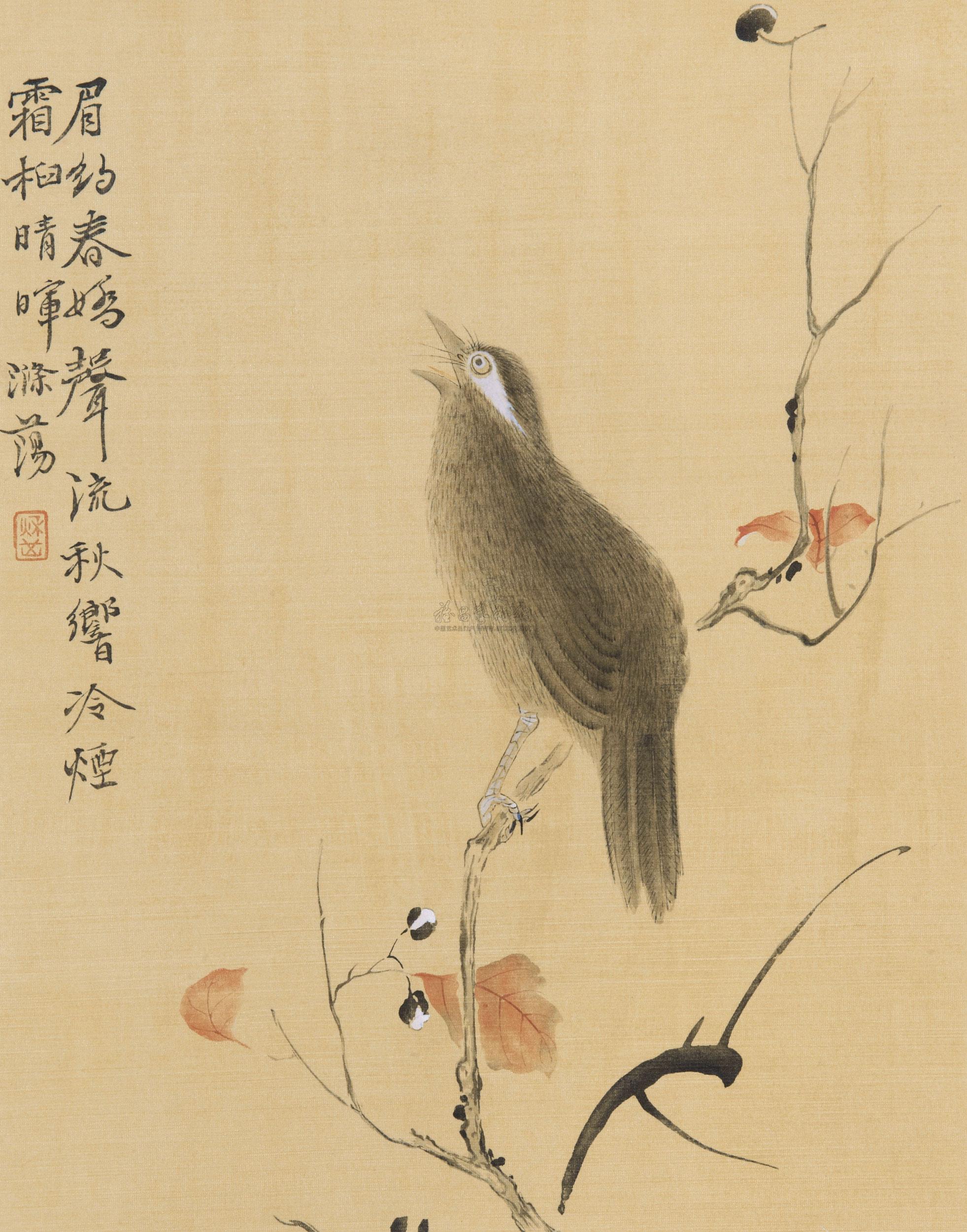 1556 红叶画眉 绢本