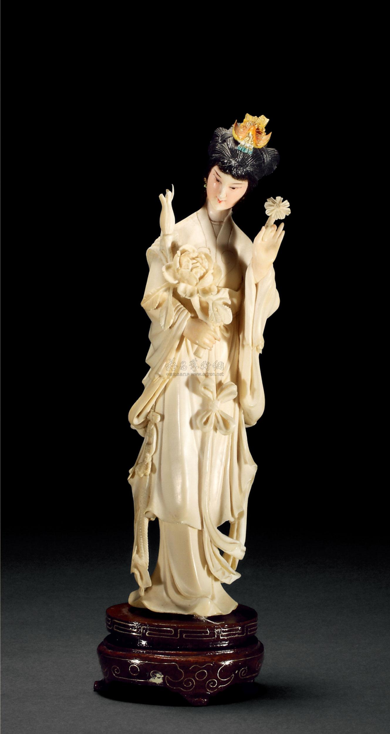 1256清象牙雕牡丹花神