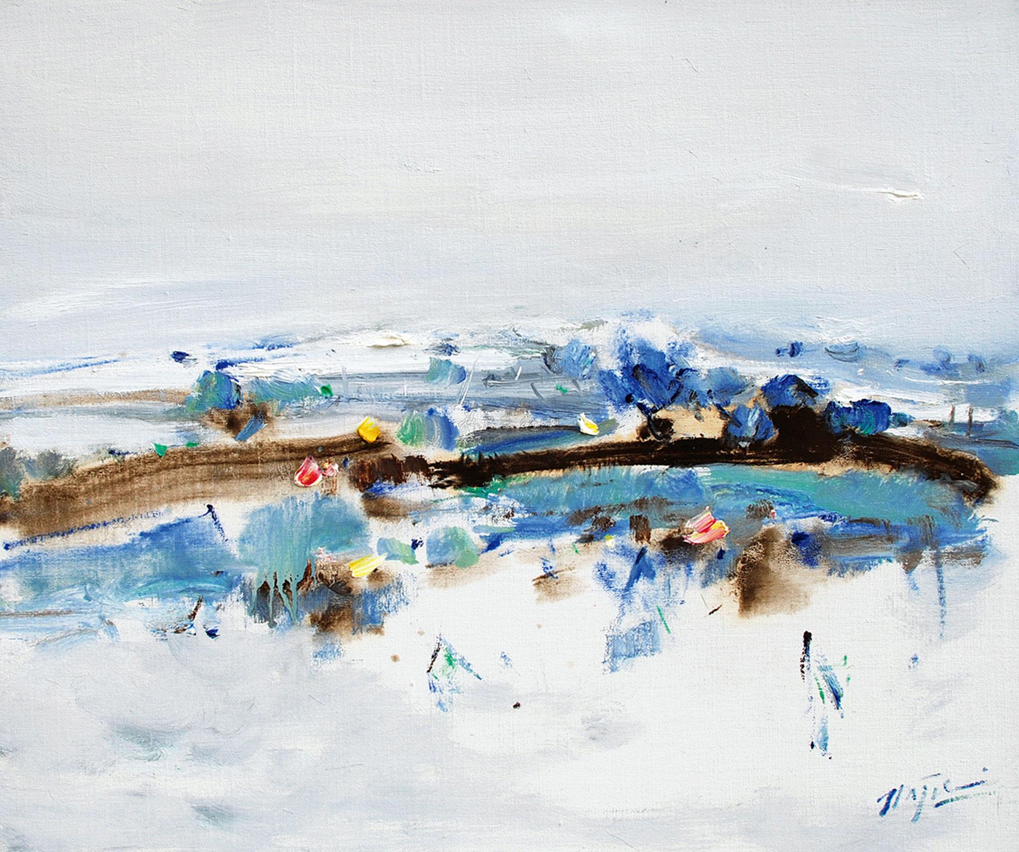 0035水乡池韵布面油画