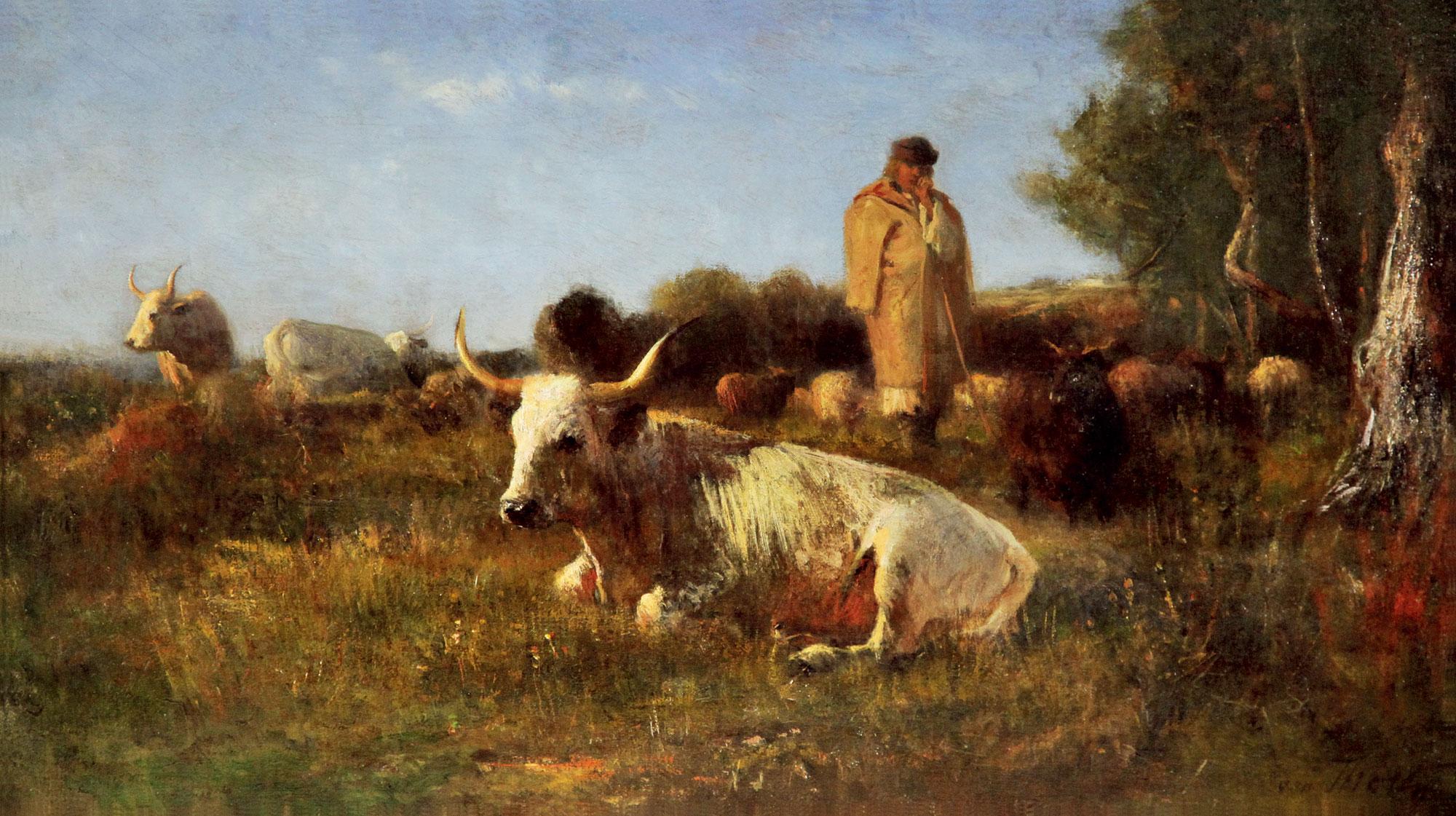 8107 十九世纪末 牧牛 布面油画