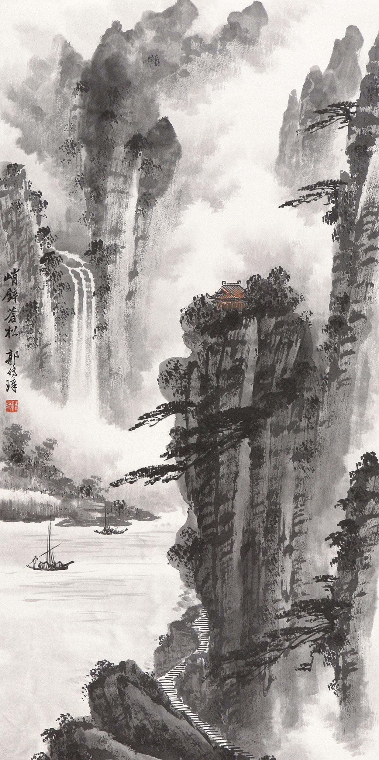 0449 峭壁苍松 立轴 纸本
