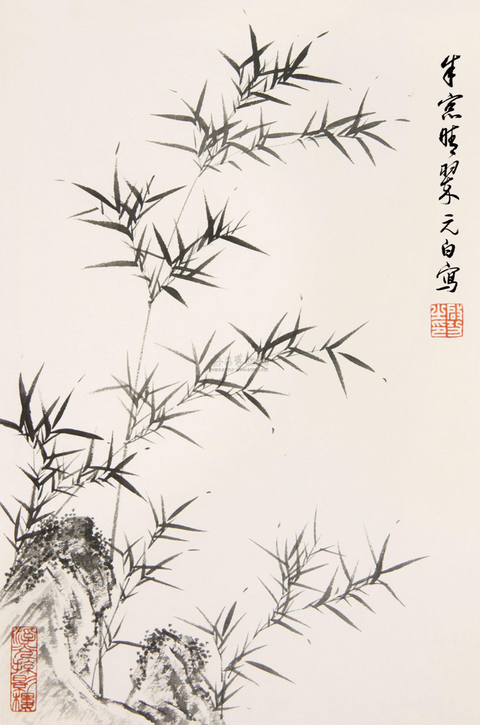 【竹石图 镜框 纸本】拍卖品_图片_价格_鉴赏_绘画_品