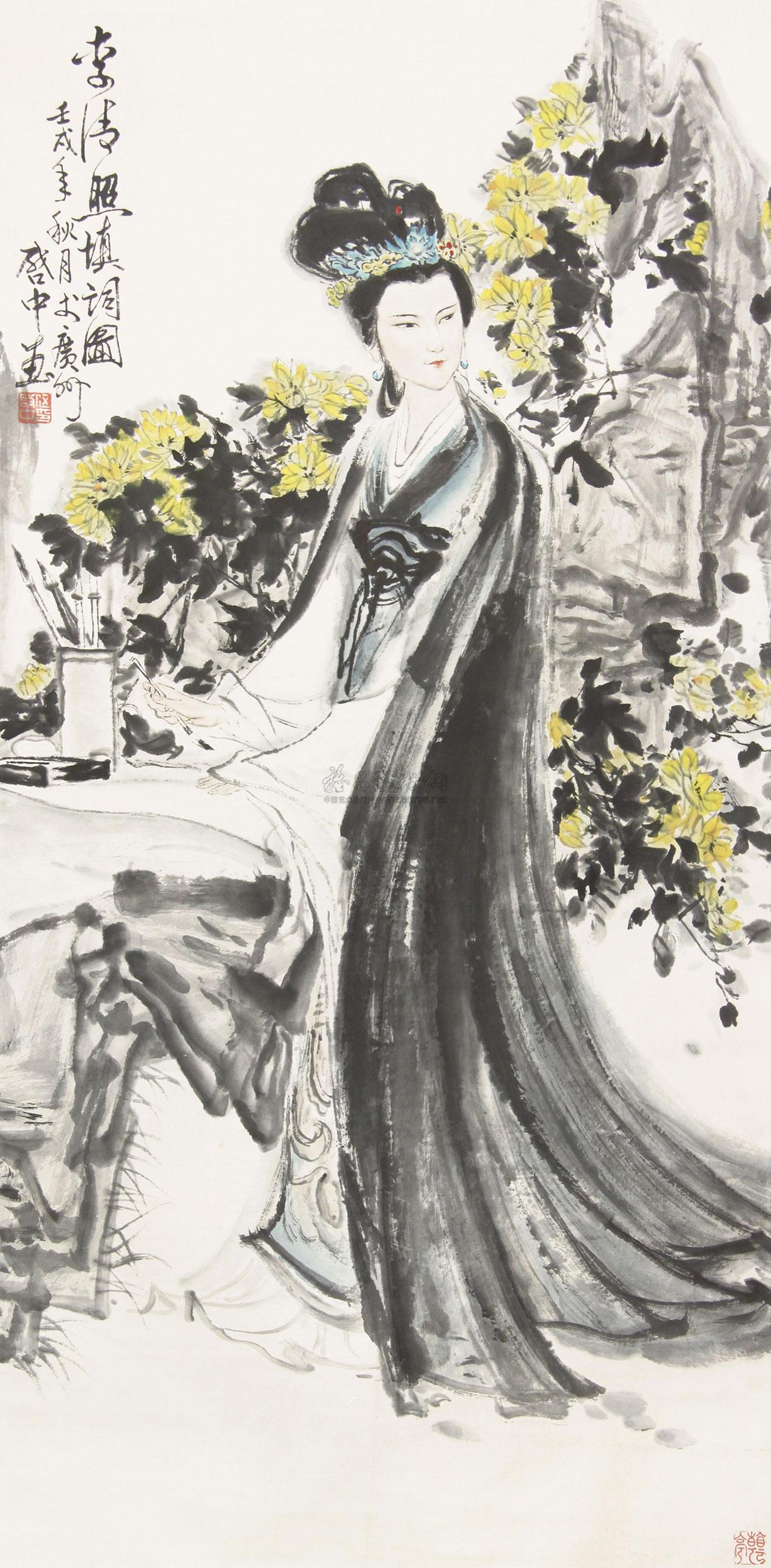 0964李清照填词图立轴设色纸本