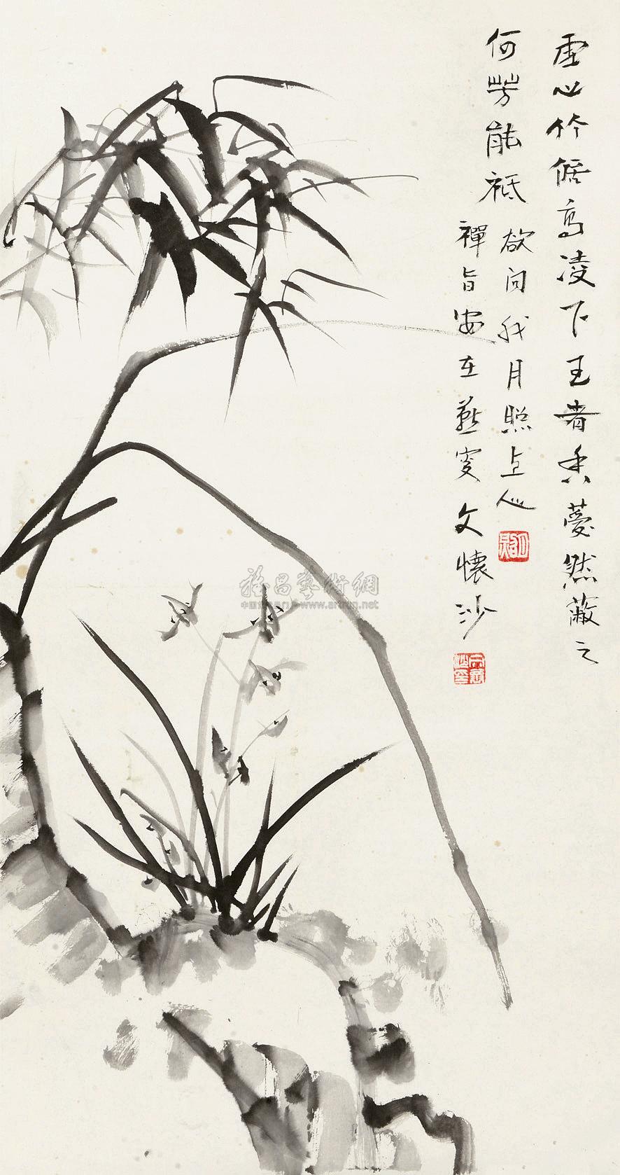 0043 兰竹图 立轴 水墨纸本
