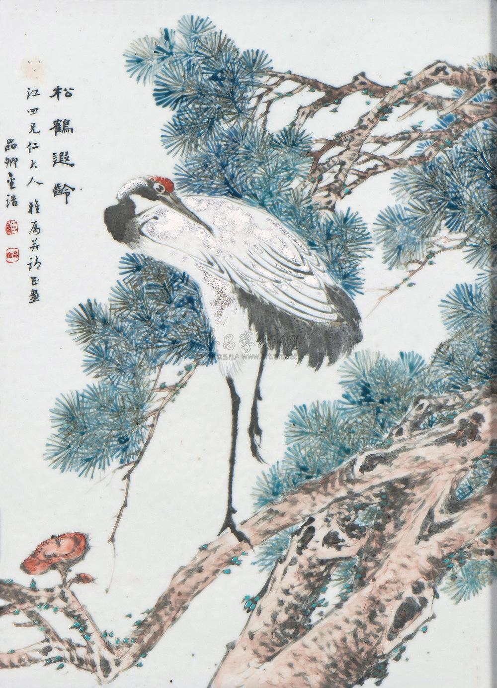 3019 金品卿 松鹤遐龄 浅绛彩瓷板