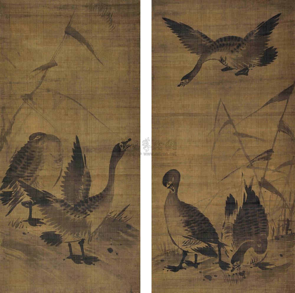 *1931 芦雁图 对屏 绢本