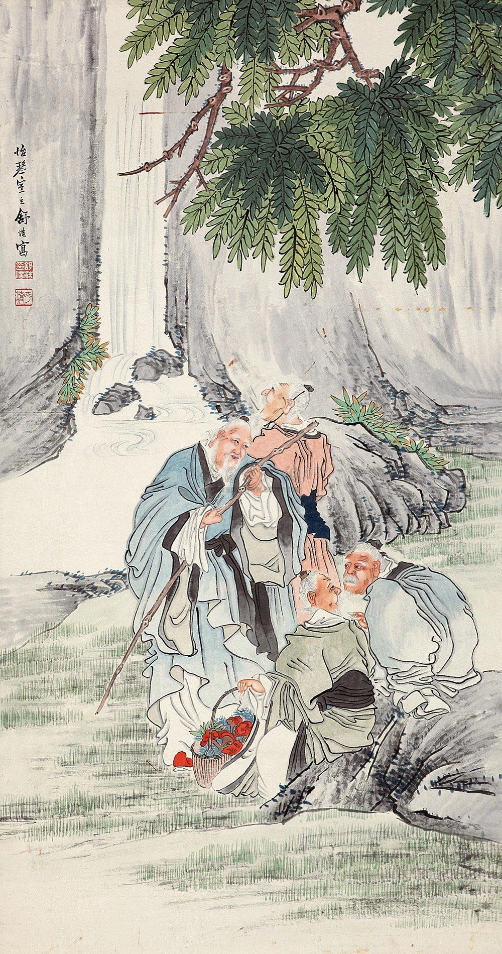 1153 商山四皓 立轴 设色纸本