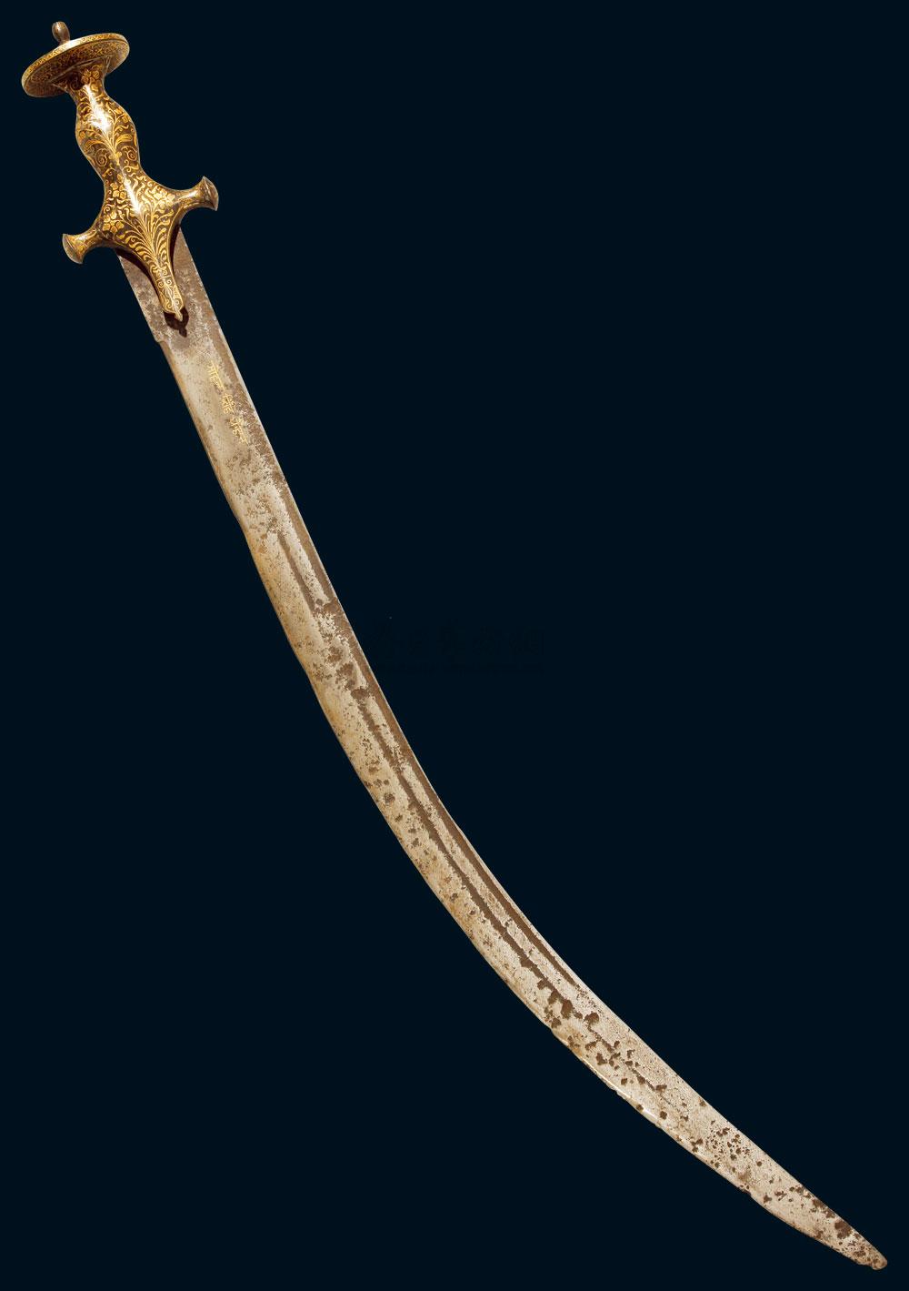 0412 19世纪 印度错金柄弯刀"塔瓦"