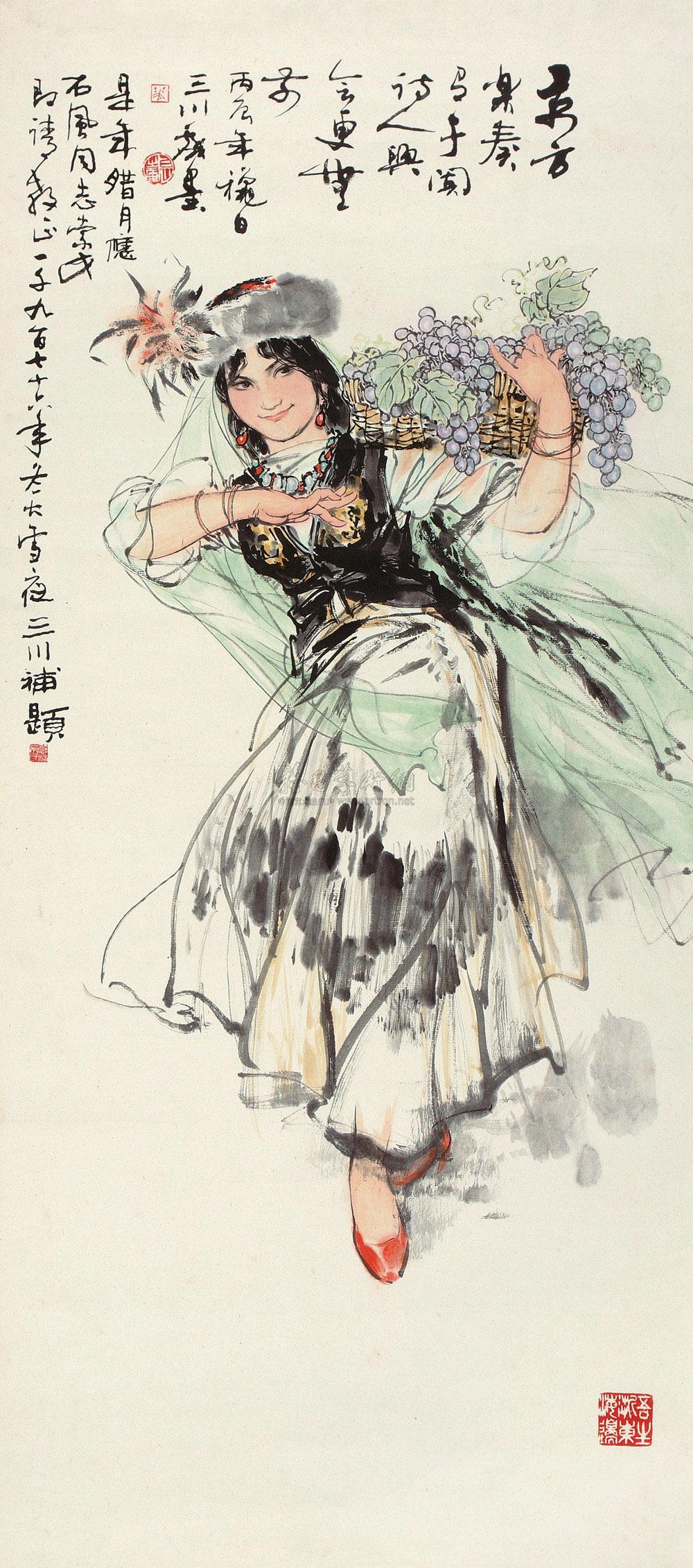 0198 1976年作 新疆舞 立轴 纸本