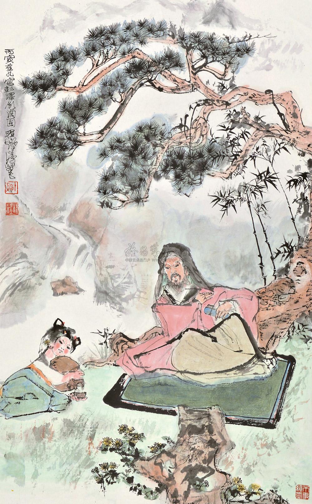 0212 1986年作 彭泽饮酒图 立轴 设色纸本
