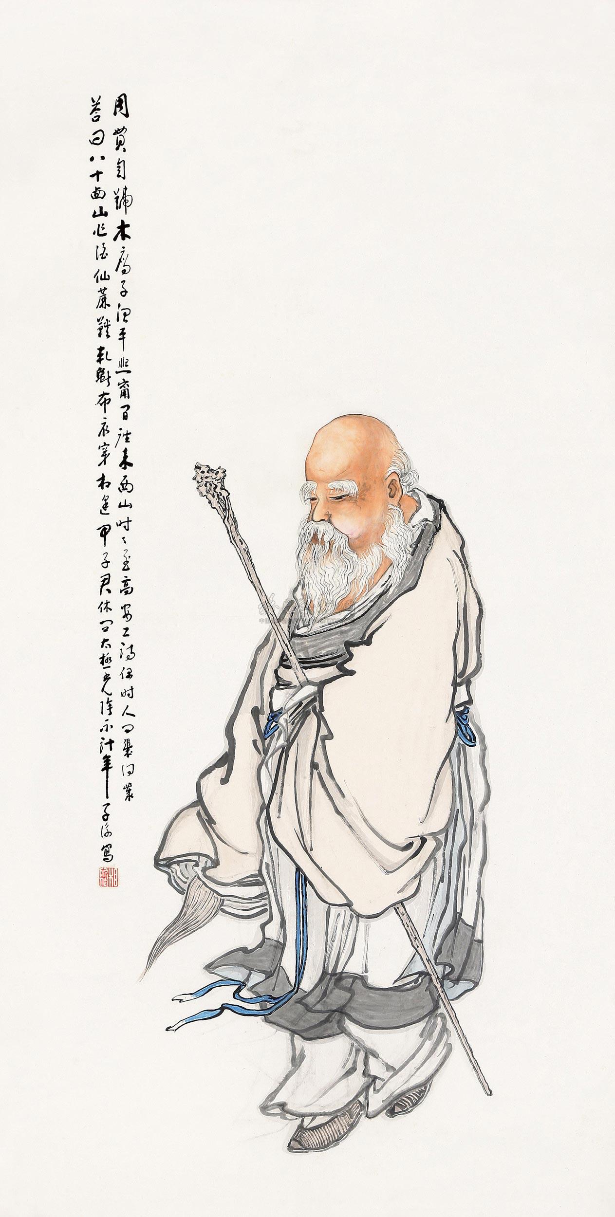 1055 1924年作 寿星图轴 立轴 设色纸本