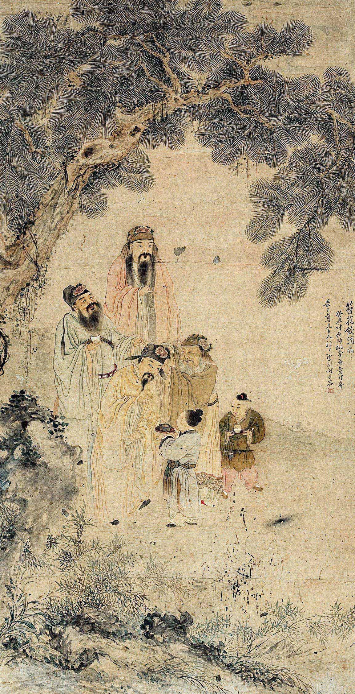 0483簪花饮酒图立轴水墨纸本