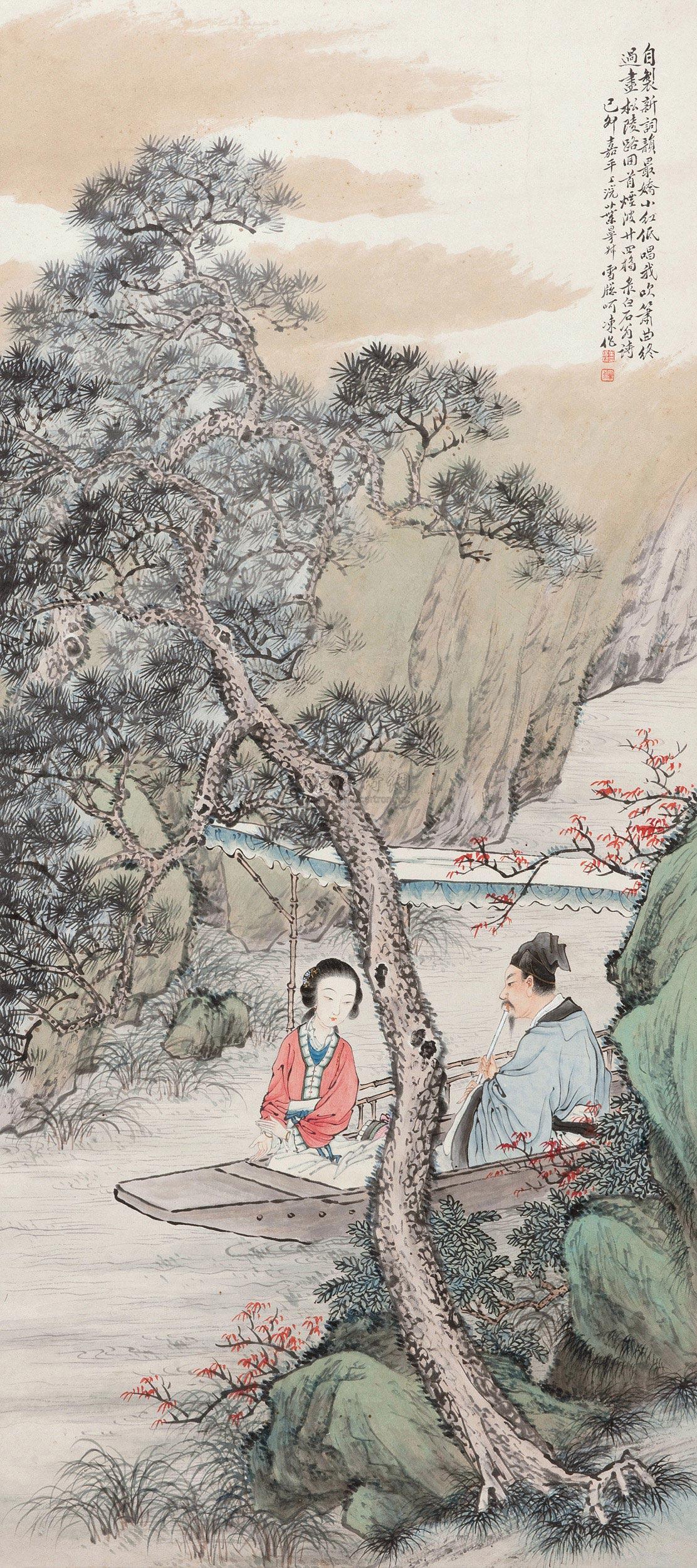 60081939年作姜夔诗意图立轴设色纸本