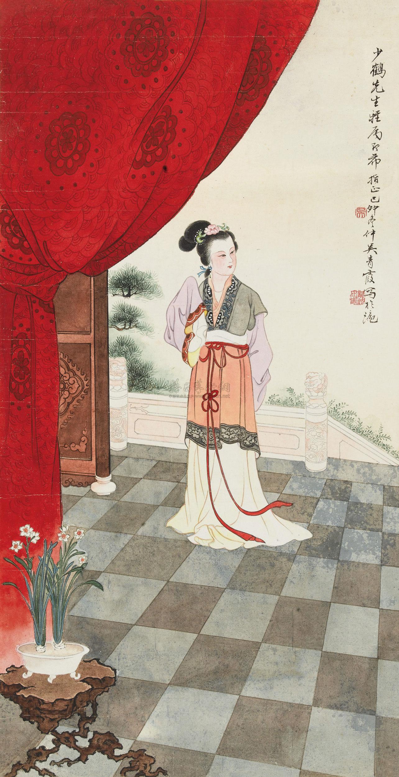 0038 1975年作 仕女图 镜心 设色纸本