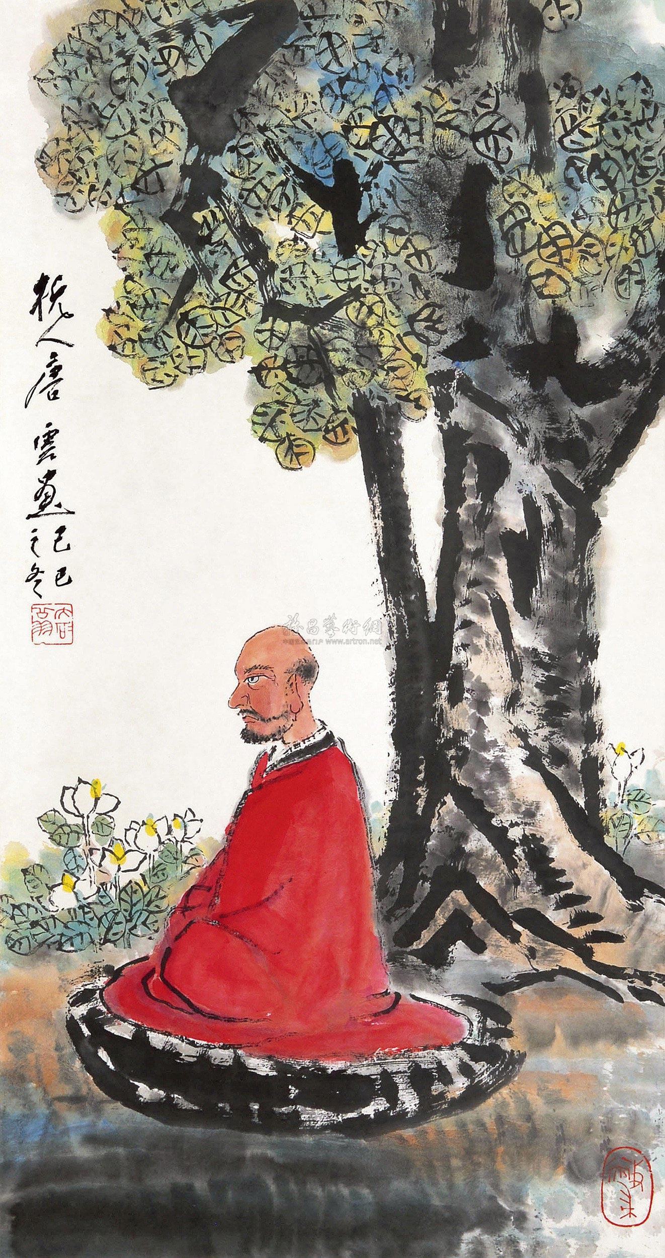 0332 坐禅图 立轴 设色纸本