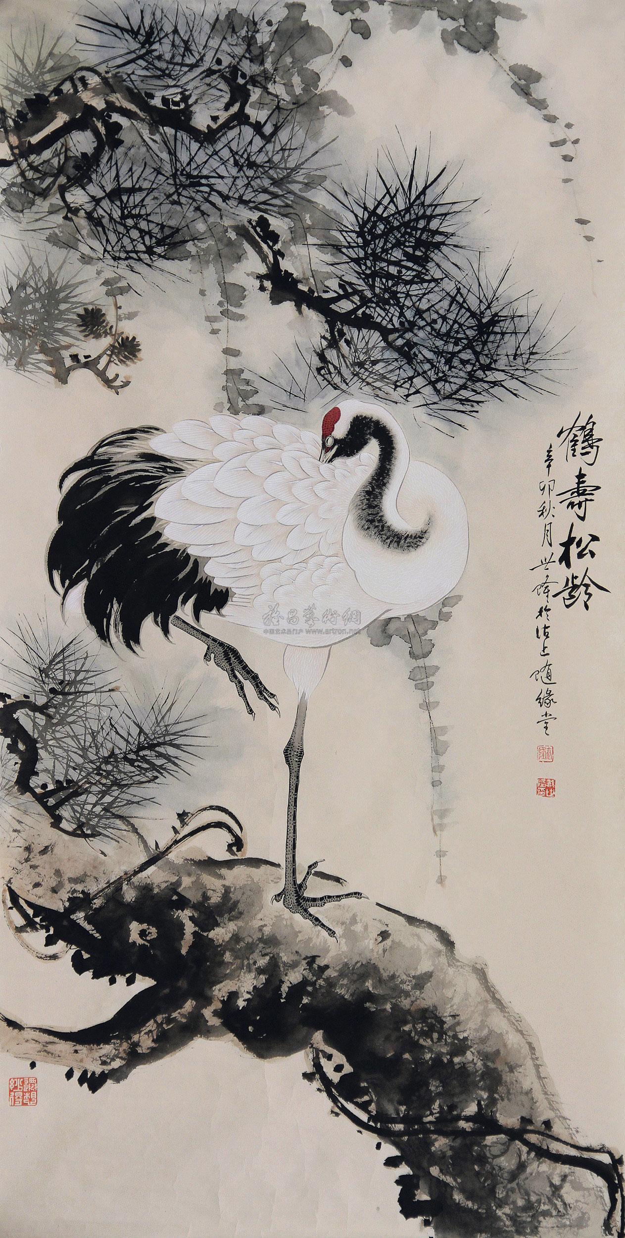 0195 松鹤图 镜心 设色纸本