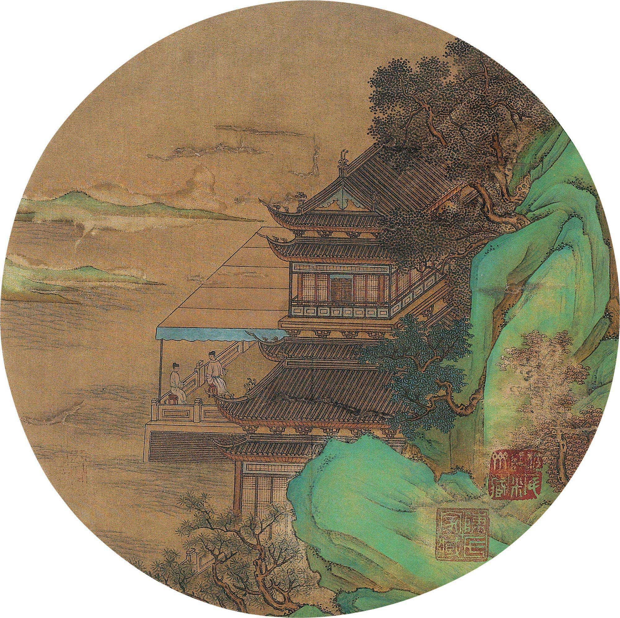 0630 江山楼观图 立轴 设色绢本