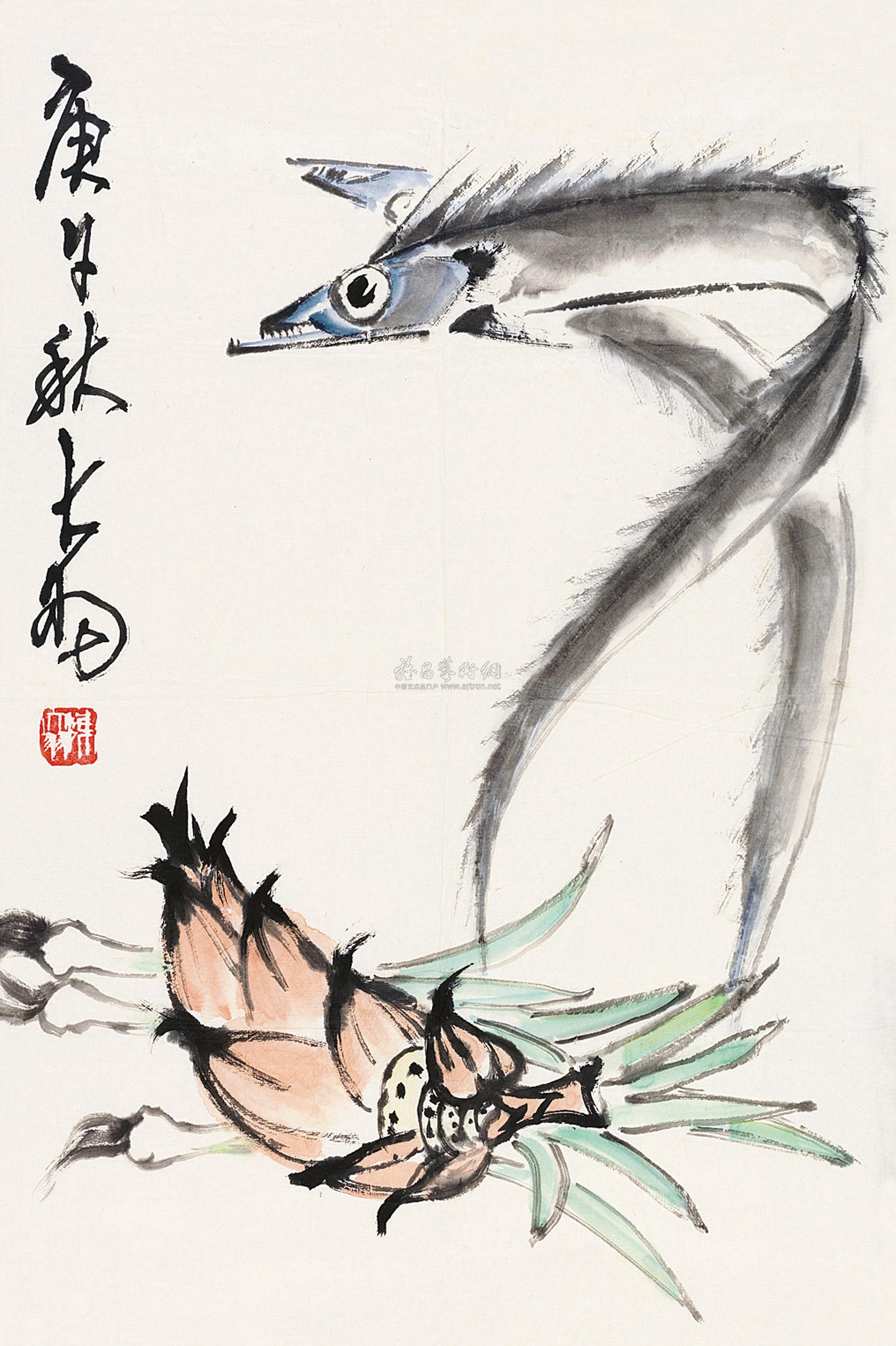 0267带鱼纸片设色纸本