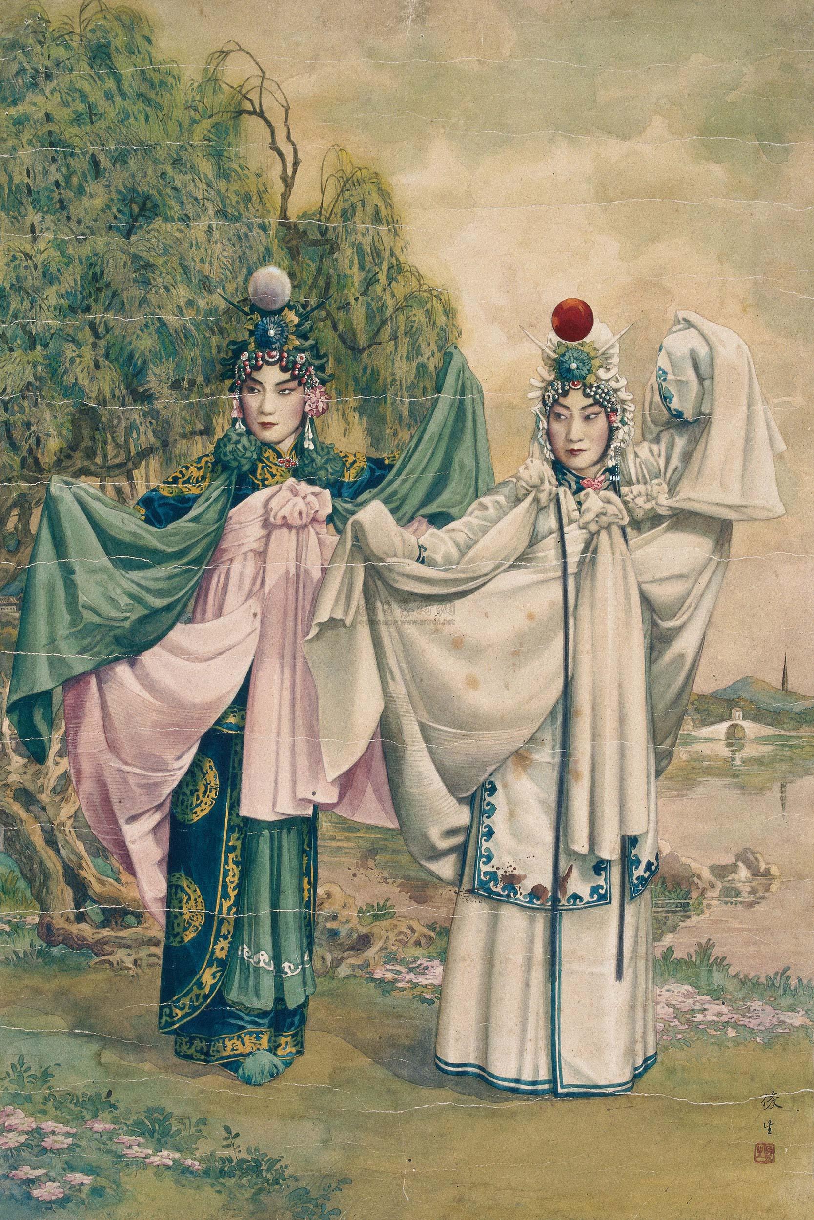 【戏曲白蛇传月份牌原稿 镜片连框】拍卖品_图片_价格_鉴赏_绘画_雅昌
