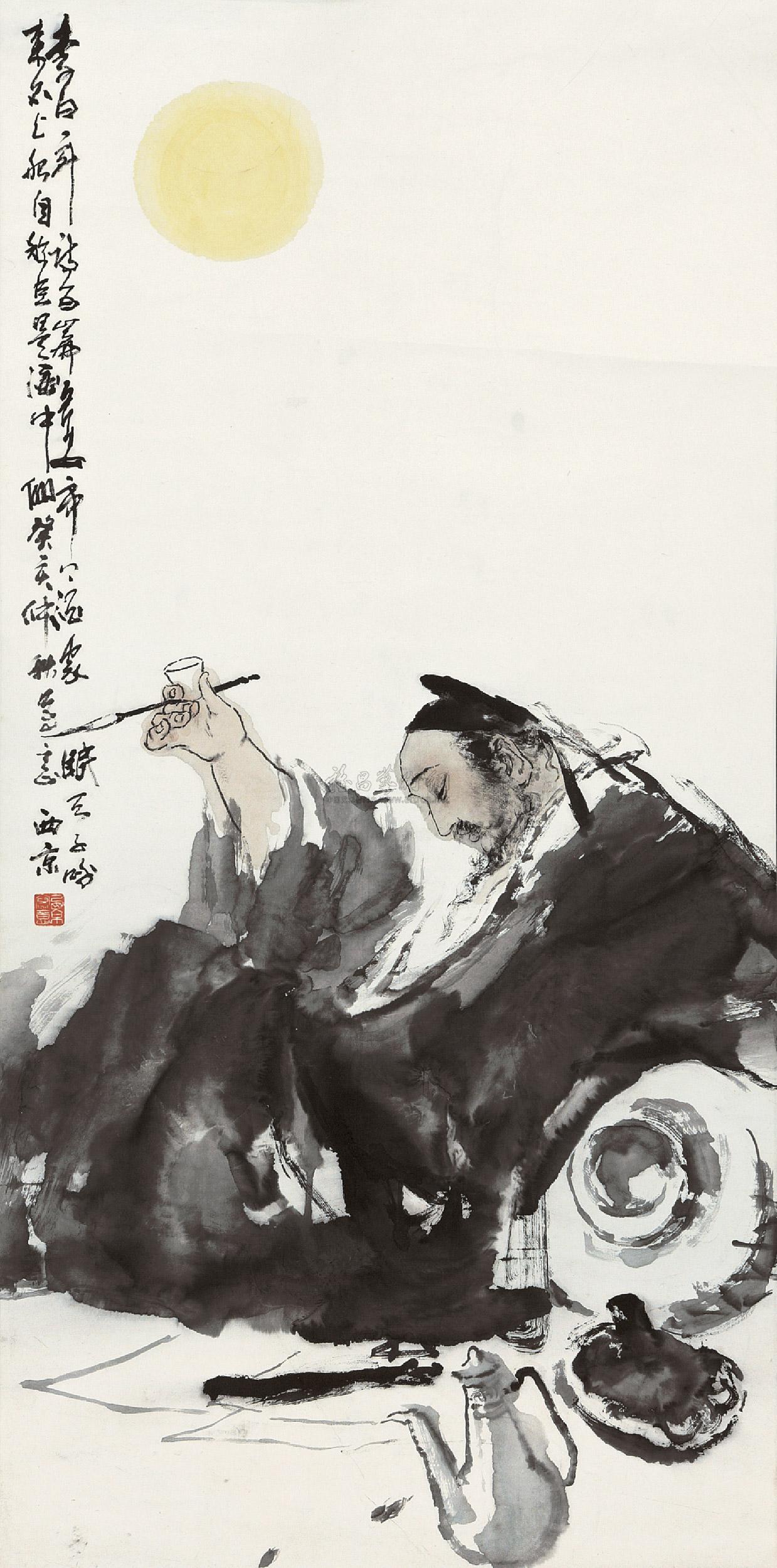 0033李白醉酒立轴设色纸本