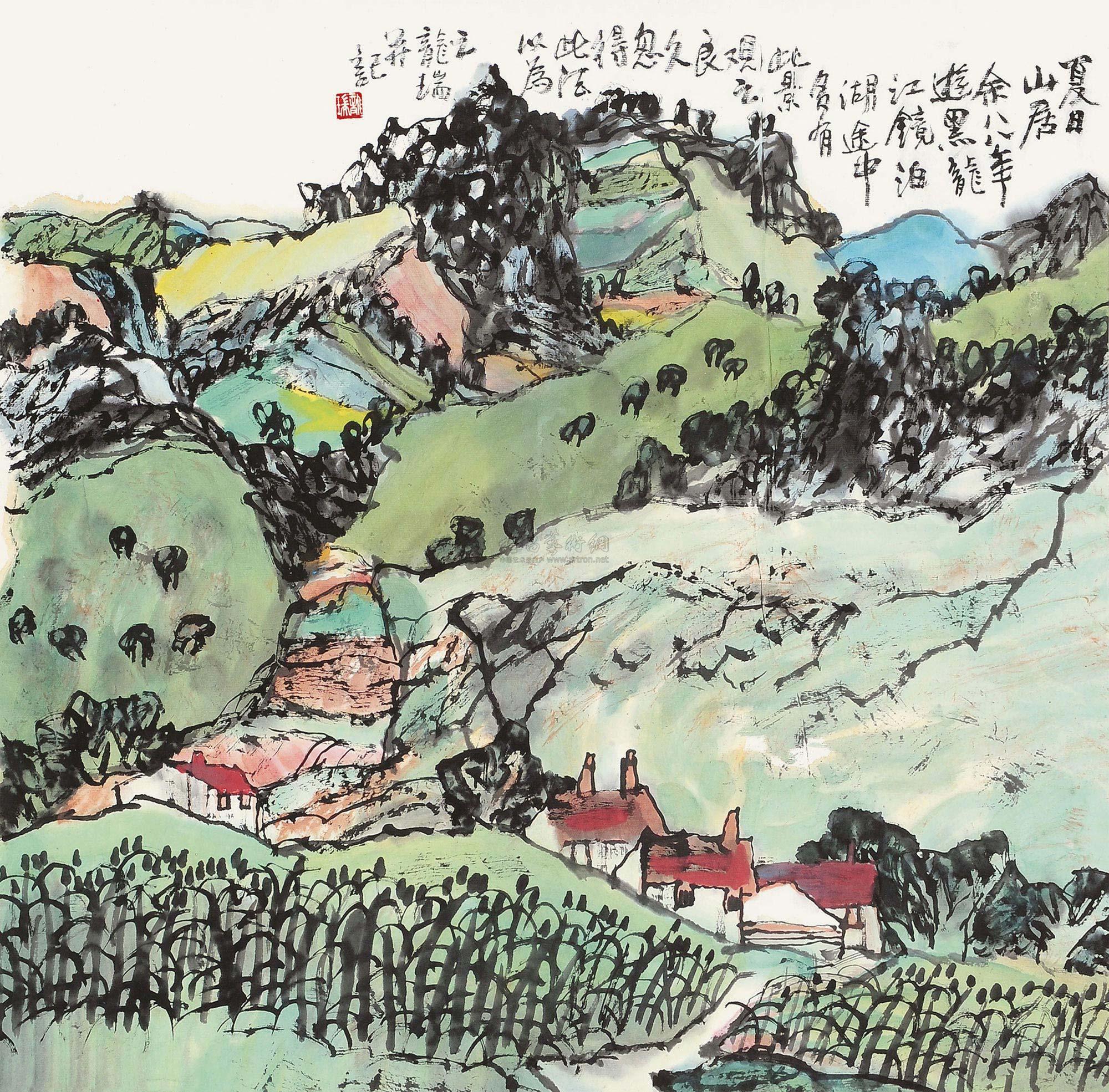 0678 1988年作 夏日山居 立轴 设色纸本