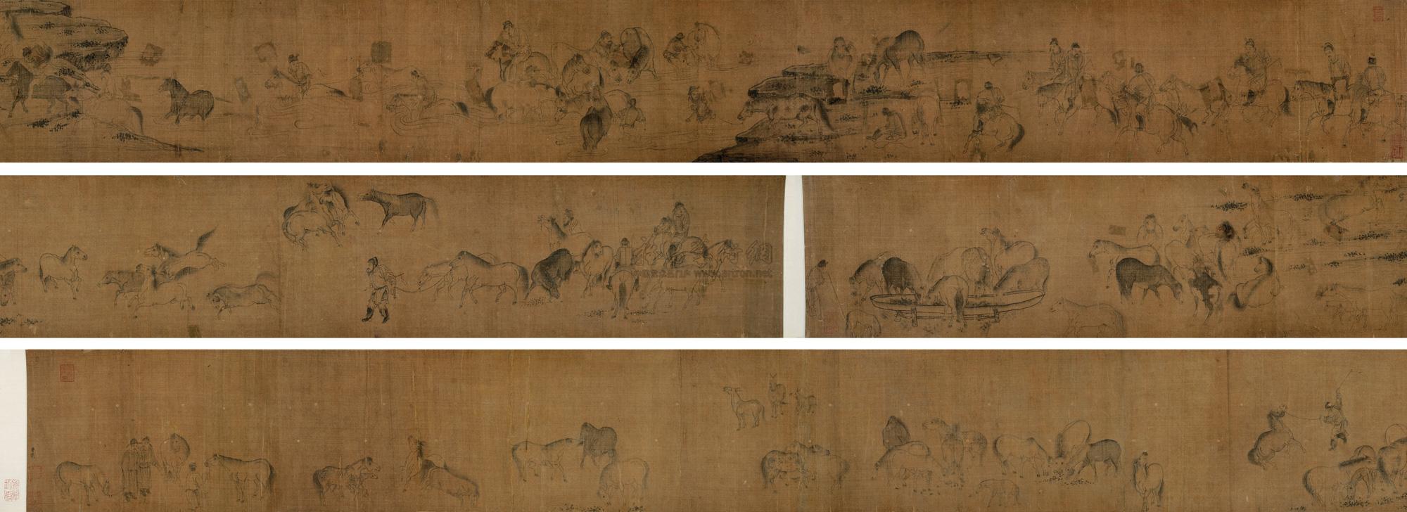 1930牧马图卷手卷绢本