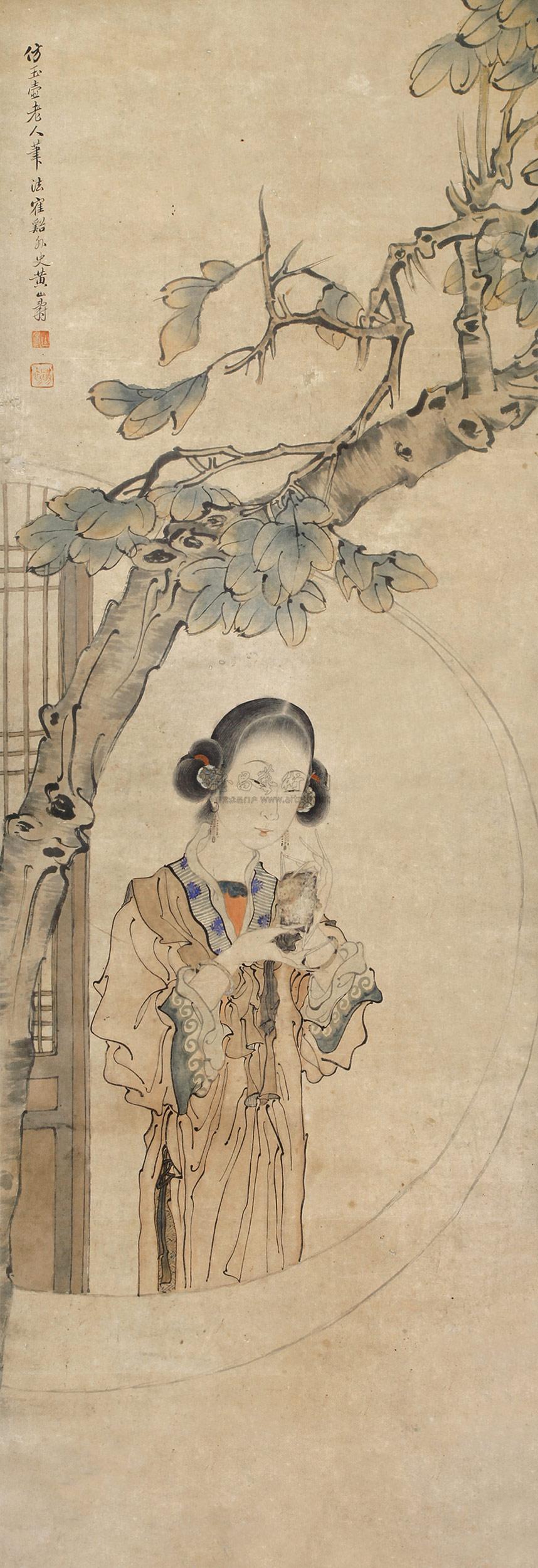 0663 桐阴仕女图 立轴 设色纸本