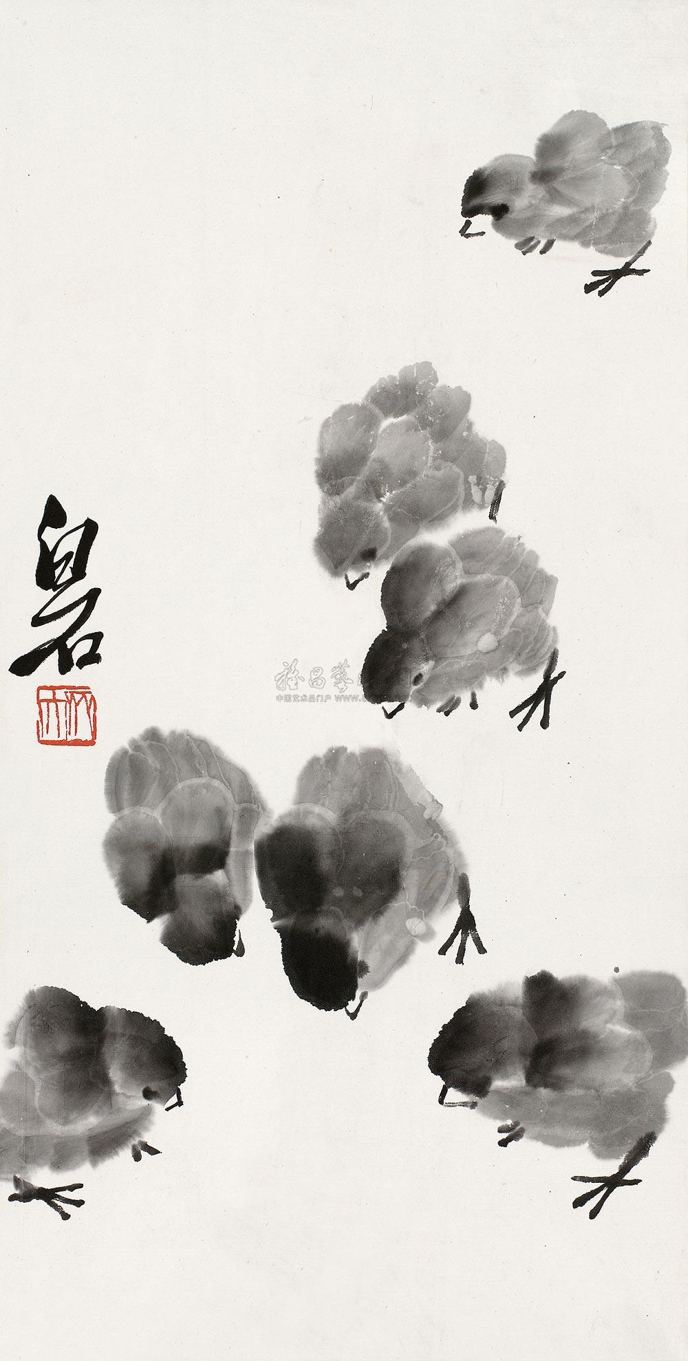 1196 雏鸡 立轴 水墨纸本
