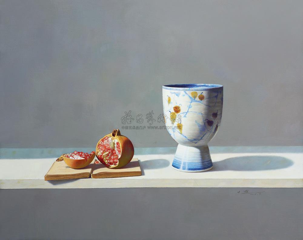 0278 2005年作 《静物——石榴,瓷杯》 布面油画