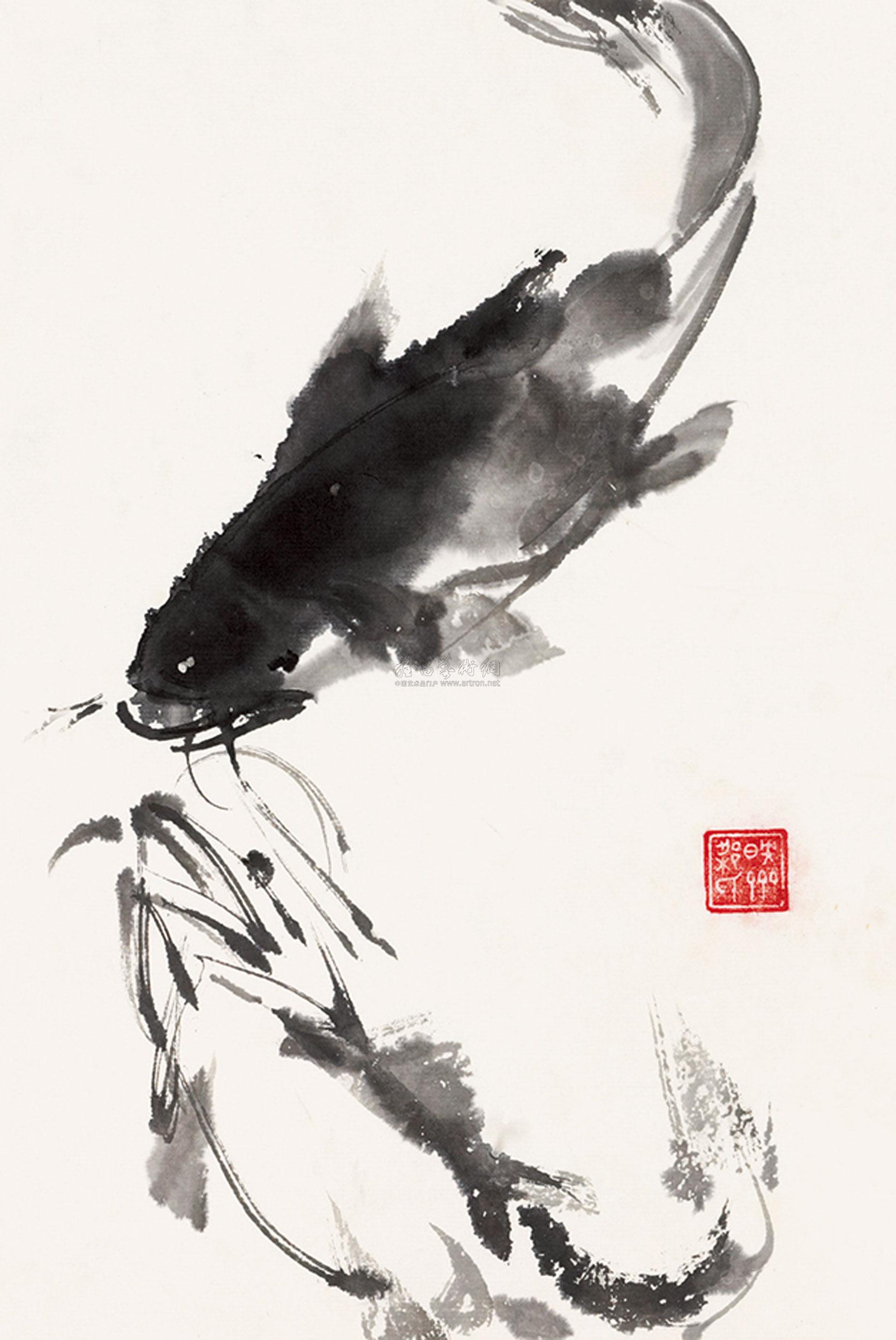 0819 双鱼 镜心 水墨纸本