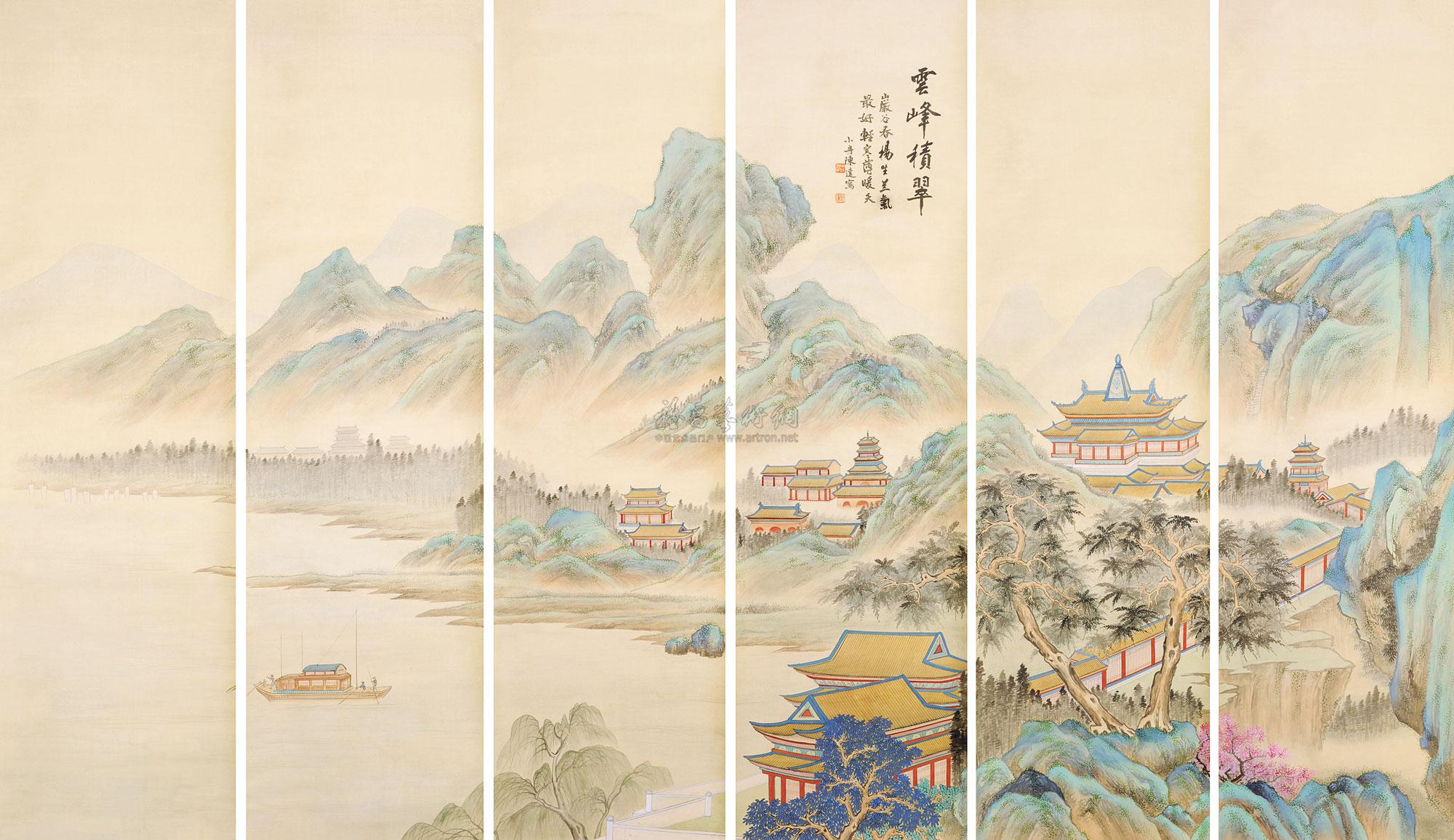 0511山水楼阁通景六条屏六条屏纸本