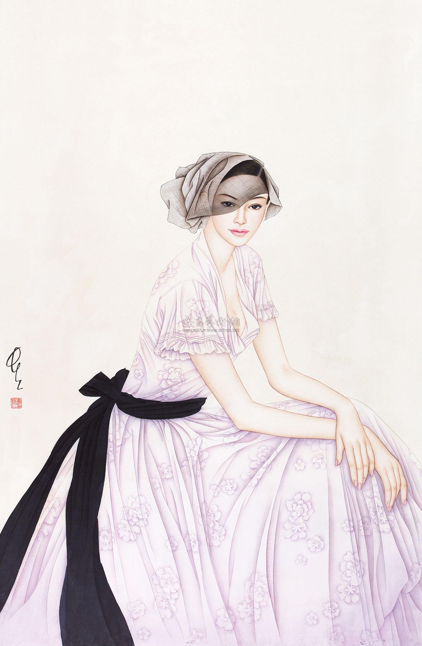 0005 面纱少女 立轴 纸本