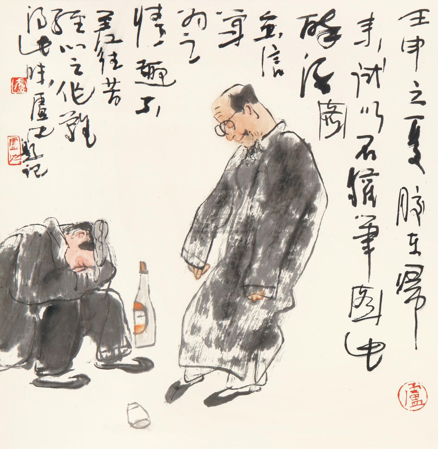 0370醉酒图镜心设色纸本