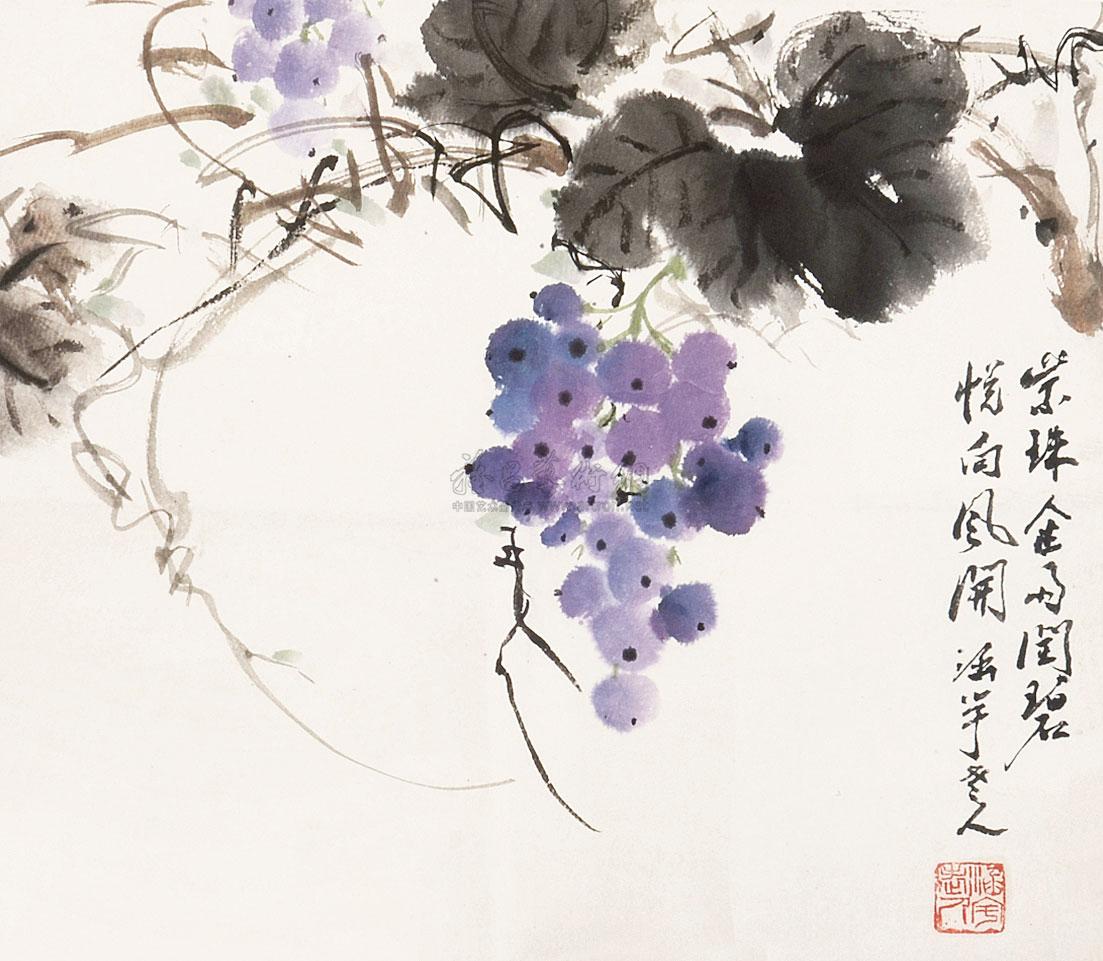 0352 葡萄 镜片 设色纸本