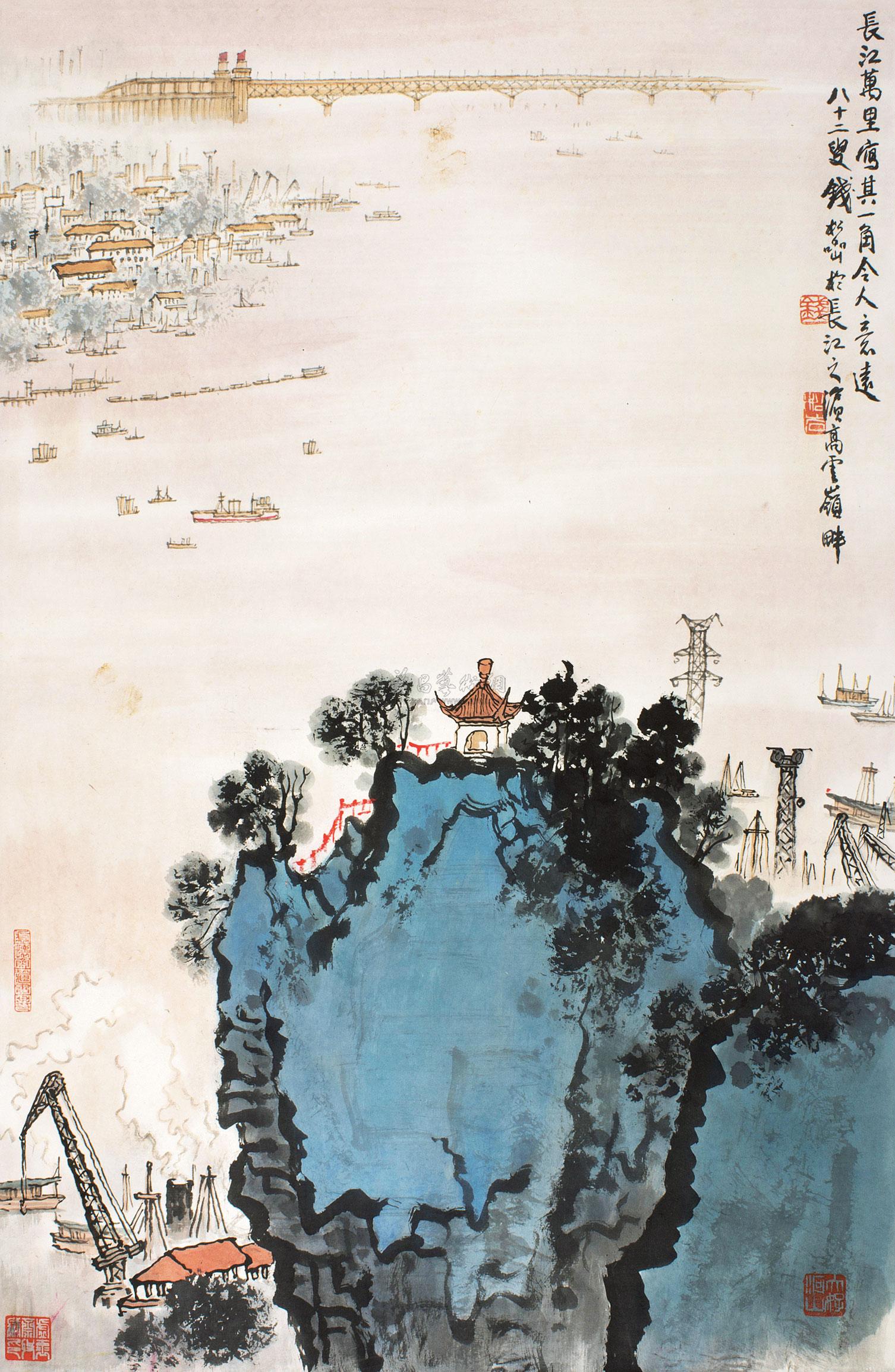 0107 长江一角 立轴 设色纸本
