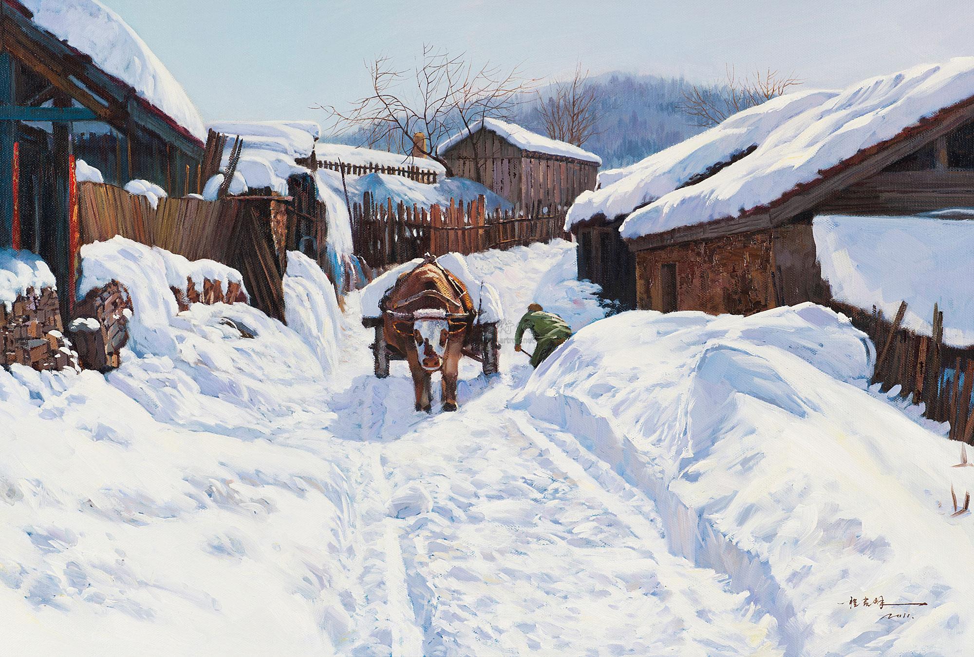 0713 2011年作 乡村雪景 布面 油画