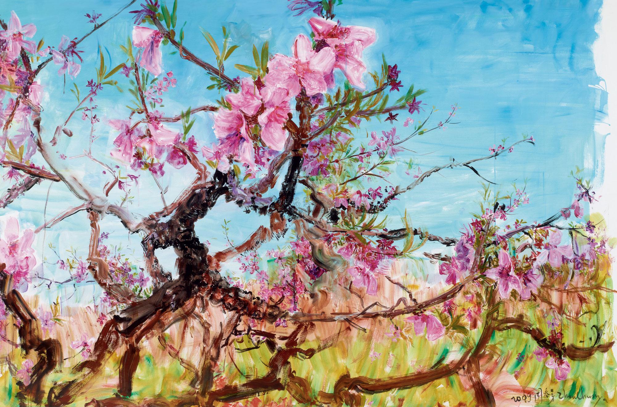 【2009年作 桃花 纸本丙烯】拍卖品_图片_价格_鉴赏_油画_雅昌艺术品