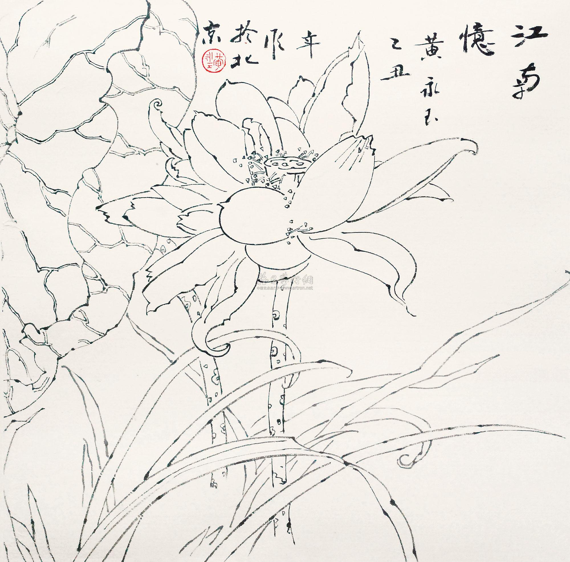 0110 白描荷花 镜心 水墨纸本