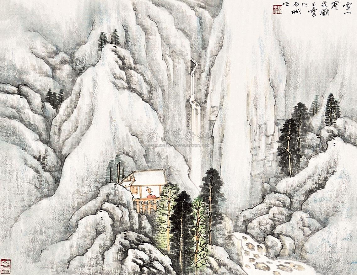 0267雪山寒泉图镜片设色纸本