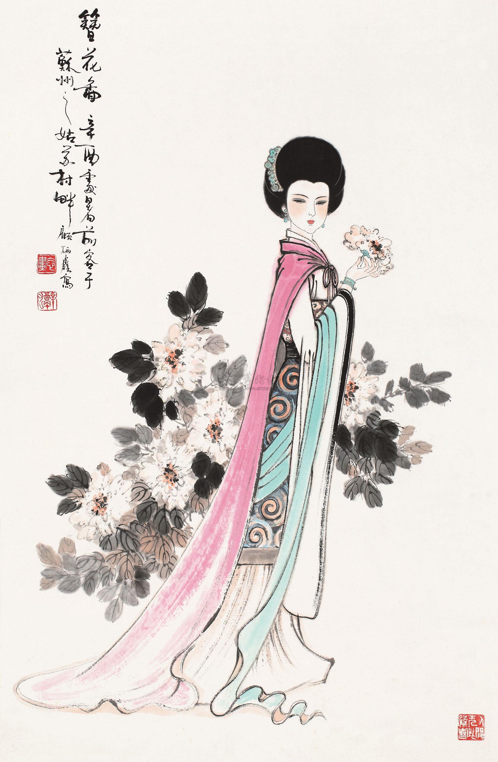 0158 1981年作 簪花图 立轴 设色纸本